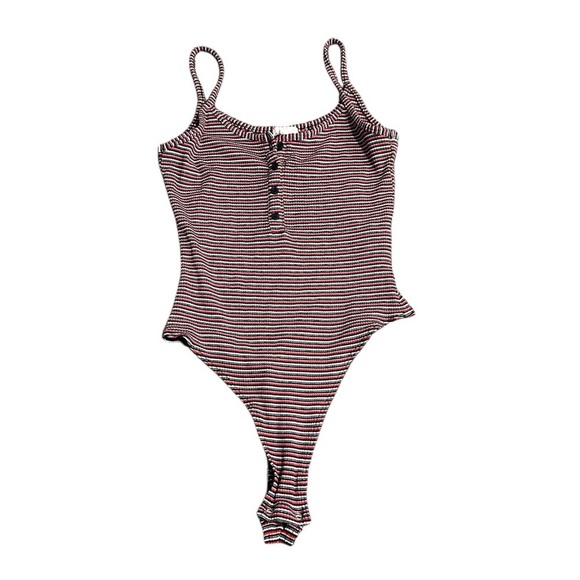 Garage Red, Blue, and White Stripes Body Suit Sleeveless Small - Picture 1 of 8
